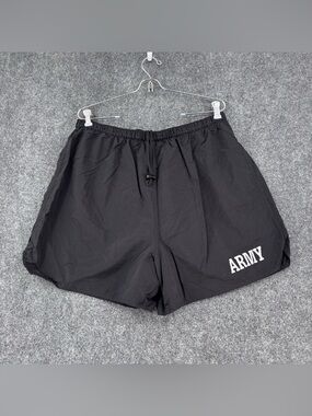 Men’s Large Black Nylon Shell Army PT Training Shorts Lined 5” Inseam Adjustable